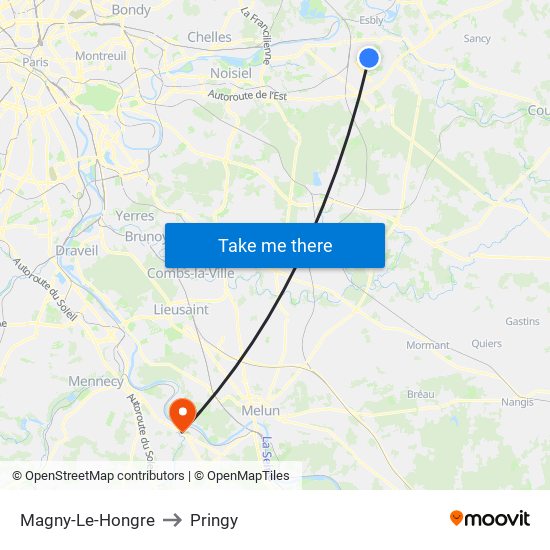 Magny-Le-Hongre to Pringy map