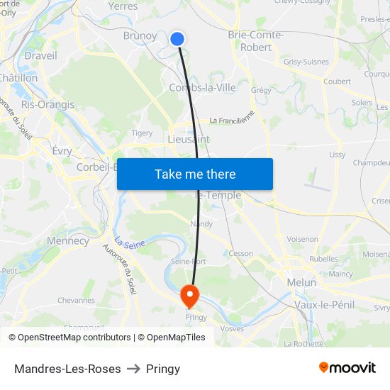 Mandres-Les-Roses to Pringy map