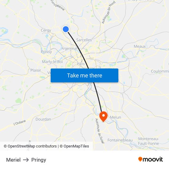 Meriel to Pringy map