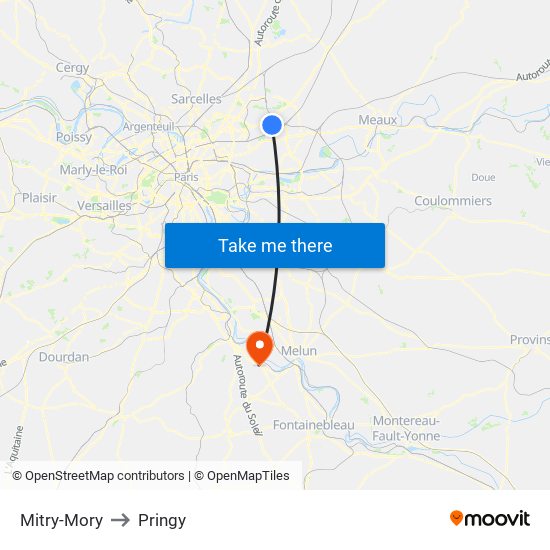 Mitry-Mory to Pringy map