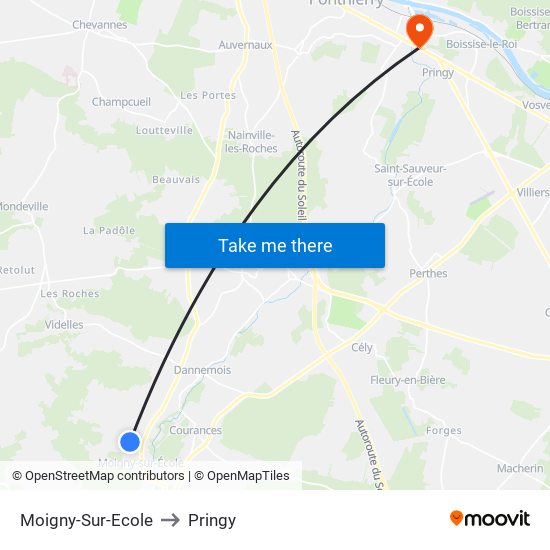 Moigny-Sur-Ecole to Pringy map