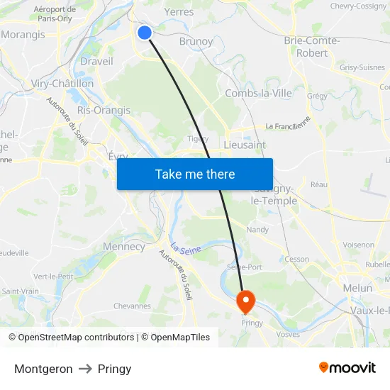 Montgeron to Pringy map