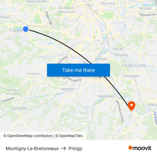 Montigny-Le-Bretonneux to Pringy map
