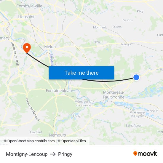 Montigny-Lencoup to Pringy map