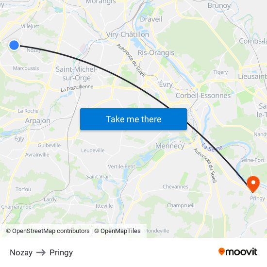 Nozay to Pringy map