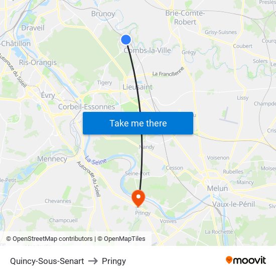 Quincy-Sous-Senart to Pringy map
