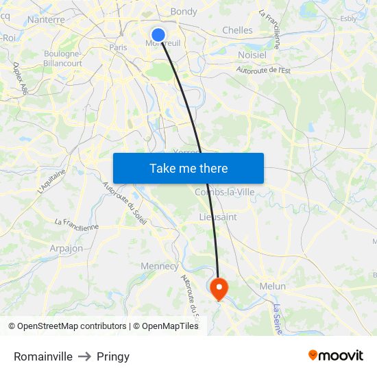 Romainville to Pringy map