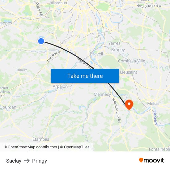 Saclay to Pringy map