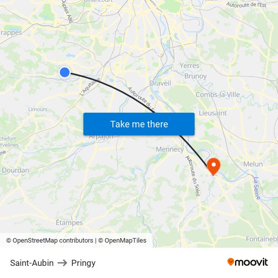 Saint-Aubin to Pringy map