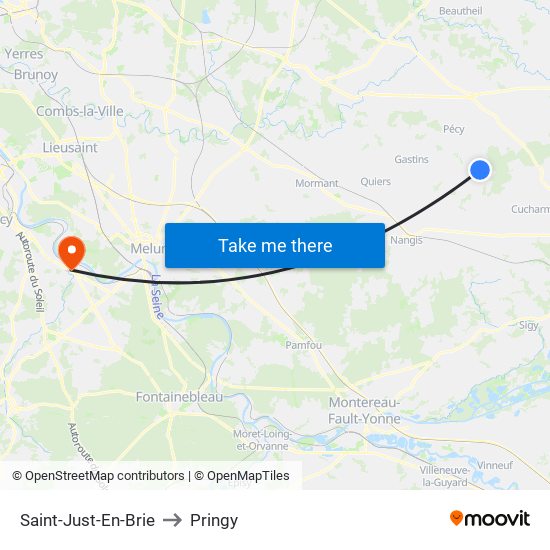 Saint-Just-En-Brie to Pringy map