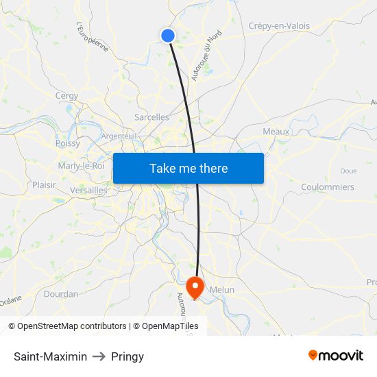 Saint-Maximin to Pringy map