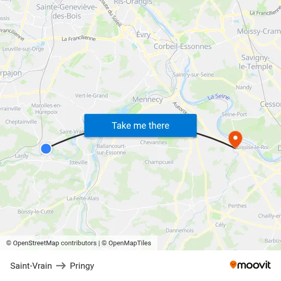 Saint-Vrain to Pringy map