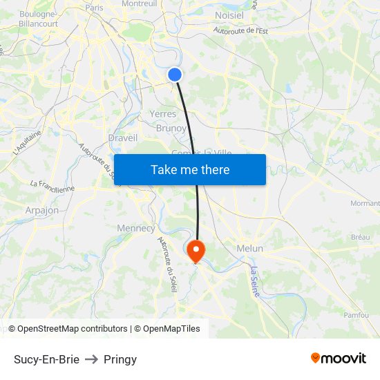 Sucy-En-Brie to Pringy map