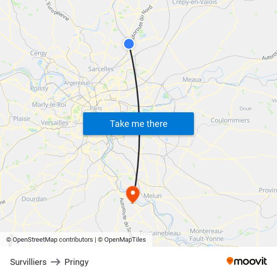 Survilliers to Pringy map