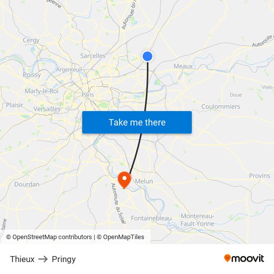 Thieux to Pringy map