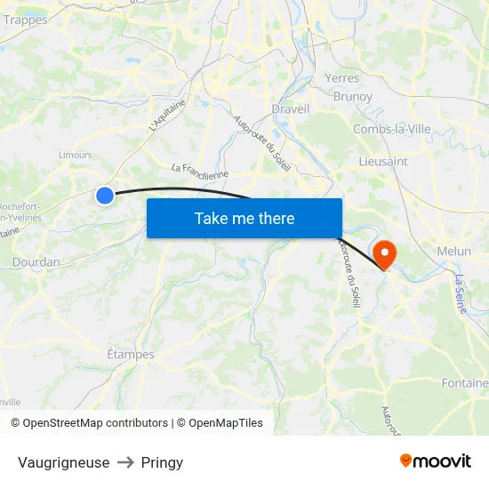 Vaugrigneuse to Pringy map