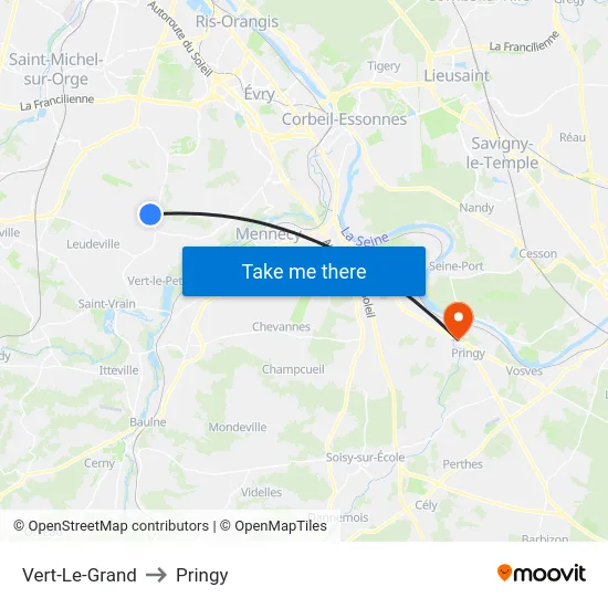 Vert-Le-Grand to Pringy map