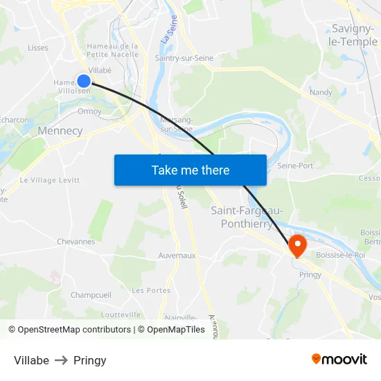 Villabe to Pringy map