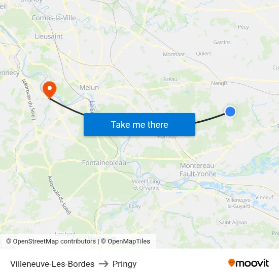 Villeneuve-Les-Bordes to Pringy map