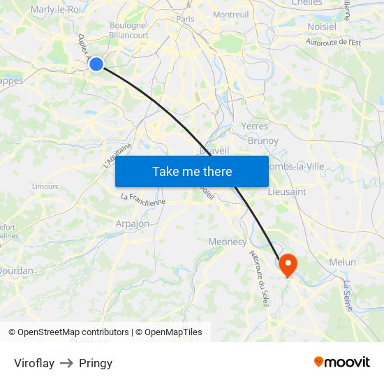 Viroflay to Pringy map