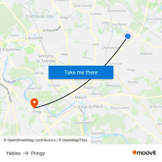 Yebles to Pringy map