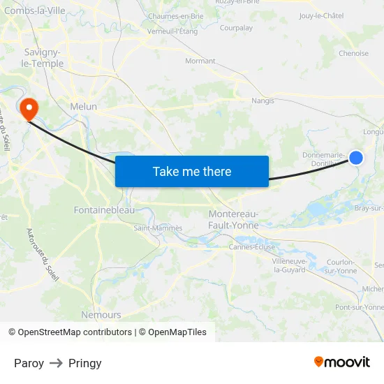 Paroy to Pringy map