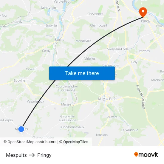 Mespuits to Pringy map