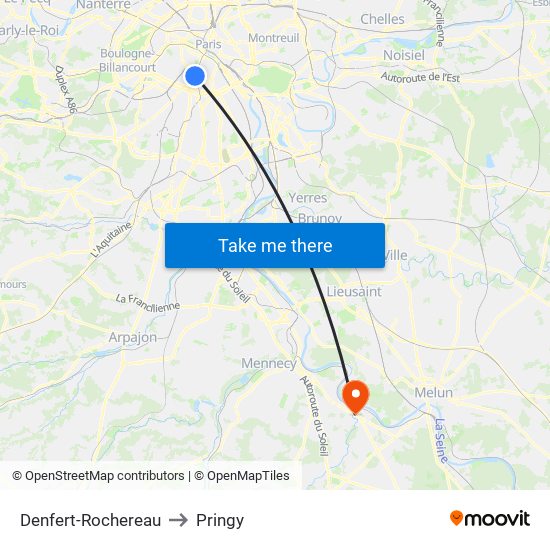Denfert-Rochereau to Pringy map