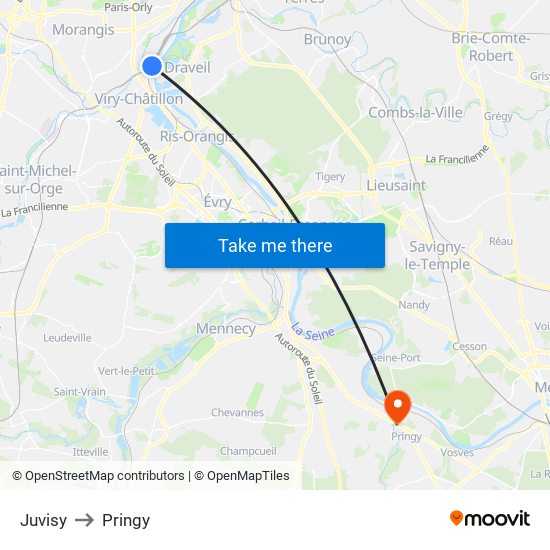 Juvisy to Pringy map