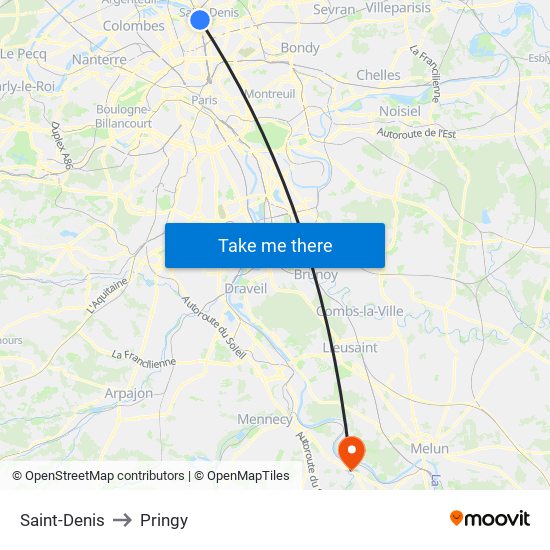 Saint-Denis to Pringy map