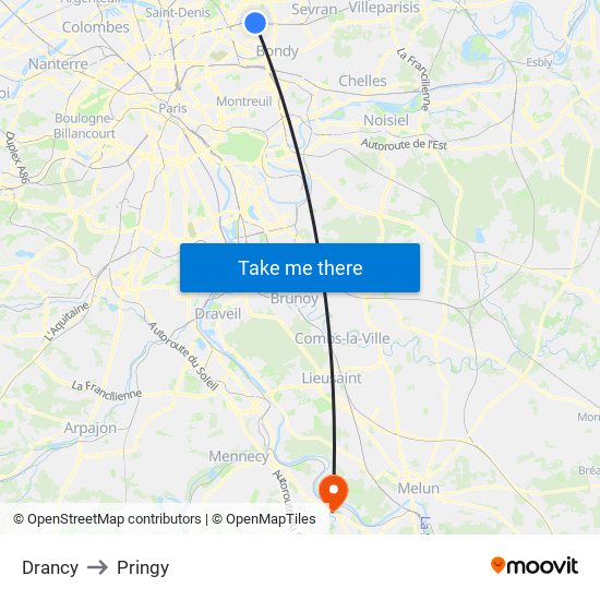 Drancy to Pringy map