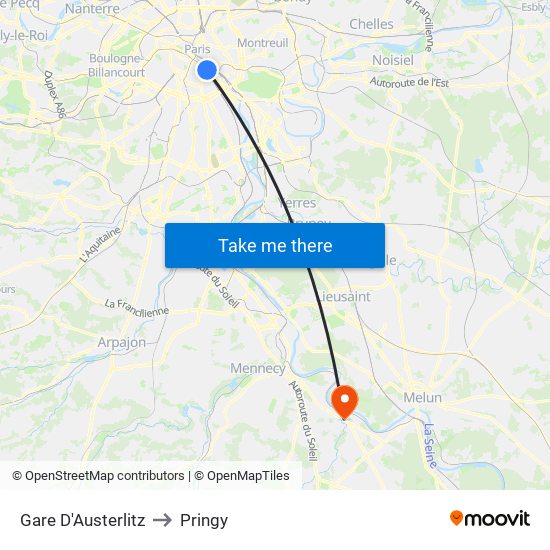 Gare D'Austerlitz to Pringy map