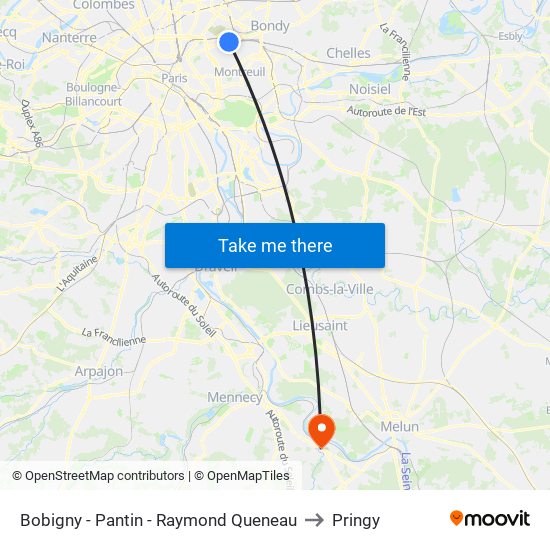 Bobigny - Pantin - Raymond Queneau to Pringy map