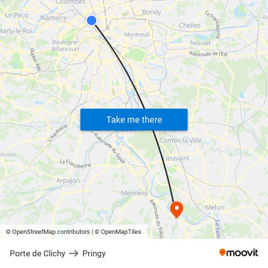 Porte de Clichy to Pringy map