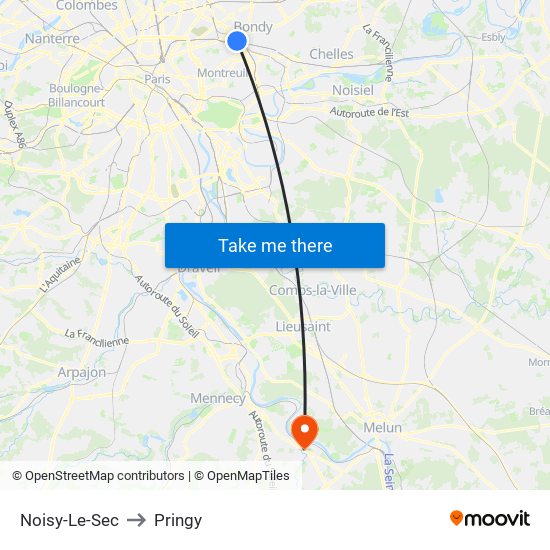 Noisy-Le-Sec to Pringy map