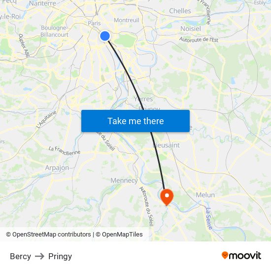 Bercy to Pringy map