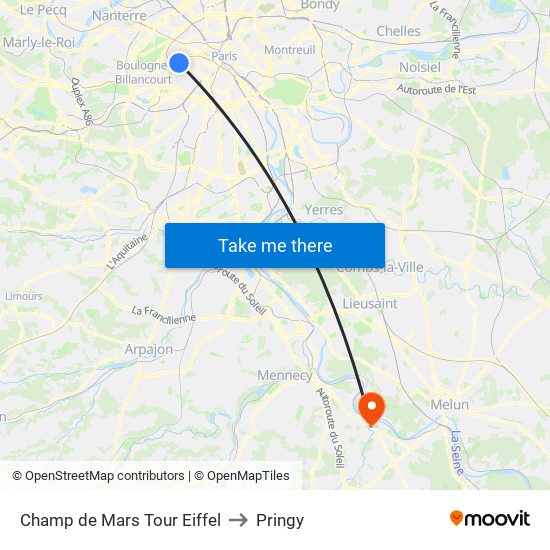 Champ de Mars Tour Eiffel to Pringy map