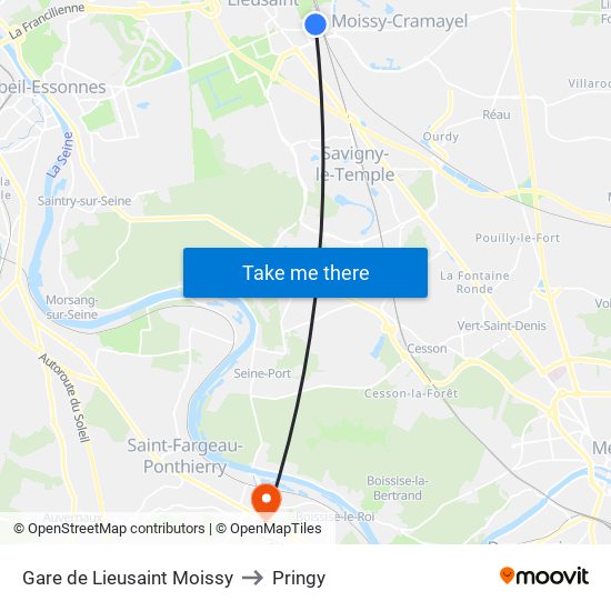 Gare de Lieusaint Moissy to Pringy map