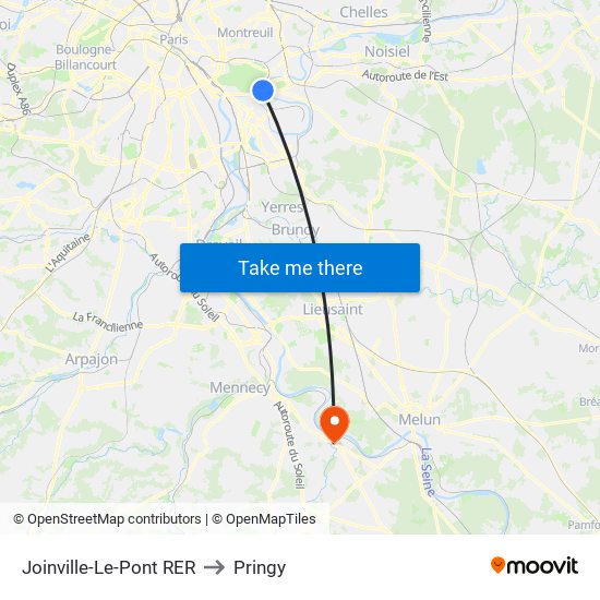 Joinville-Le-Pont RER to Pringy map