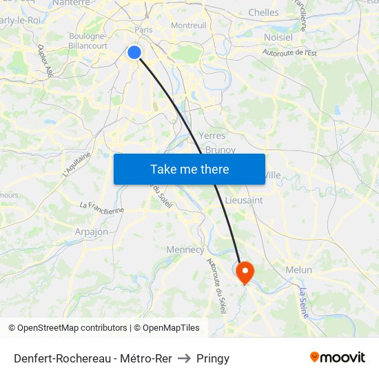 Denfert-Rochereau - Métro-Rer to Pringy map
