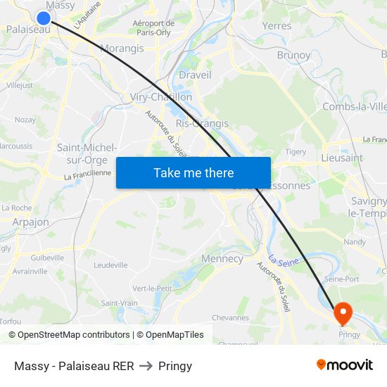 Massy - Palaiseau RER to Pringy map
