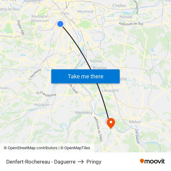 Denfert-Rochereau - Daguerre to Pringy map