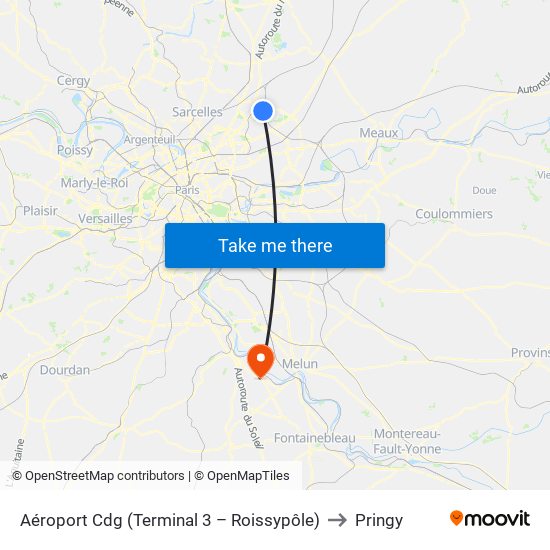 Aéroport Cdg (Terminal 3 – Roissypôle) to Pringy map