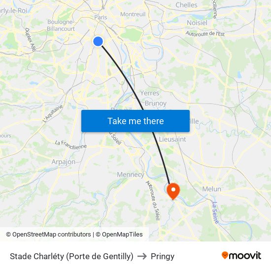 Stade Charléty (Porte de Gentilly) to Pringy map