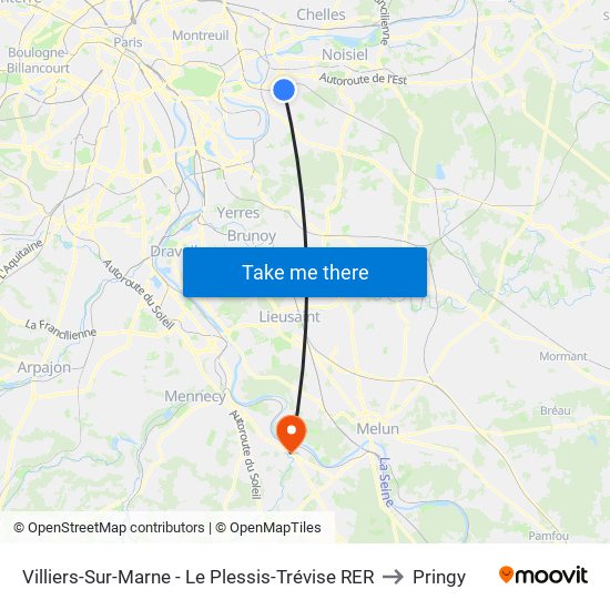 Villiers-Sur-Marne - Le Plessis-Trévise RER to Pringy map