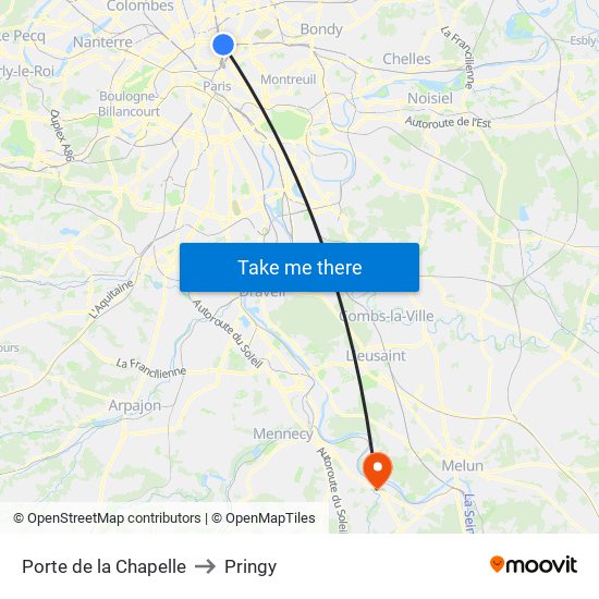 Porte de la Chapelle to Pringy map