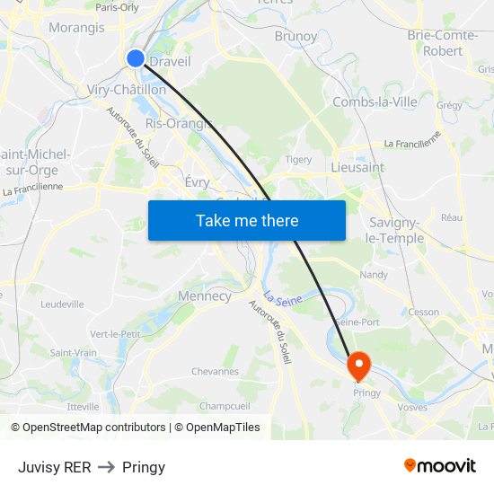 Juvisy RER to Pringy map