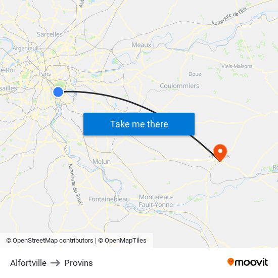 Alfortville to Provins map