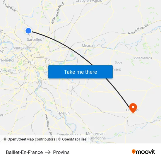 Baillet-En-France to Provins map