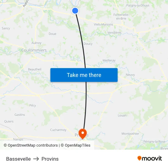 Bassevelle to Provins map